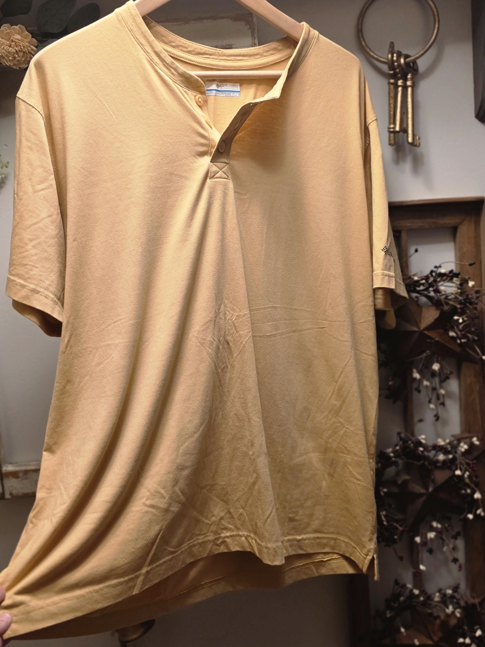 Columbia Men's Short-Sleeve Henley Polo in Mustard